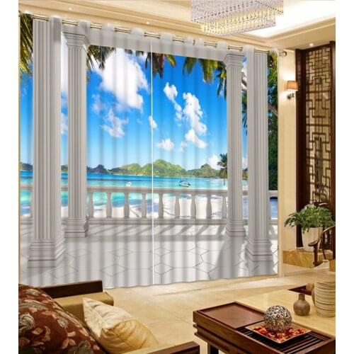 New Custom 3D Beautiful Scenery Balcony Roman Columns Curtains Blue Curtains 3d curtain blackout