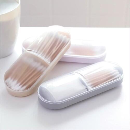 New Portable Travel Two Grid Dust-proof Storage Box Holder Transparent Cotton Swabs Stick Cosmetic Makeup Organizer Case