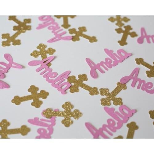 Personalized glitter Cross Name baptism Christening Confettis wedding birthday Table decor scrapbook scatters party favors