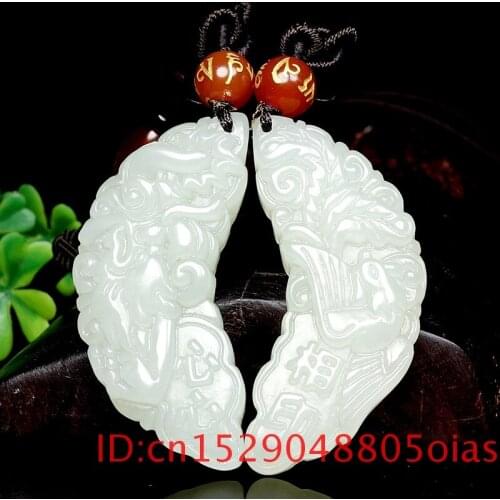 Natural Chinese HeTian White Jade Dragon Phoenix Pendant Hand-Carved Necklace Fashion Charm Jewelry for Men Women Couple Gifts