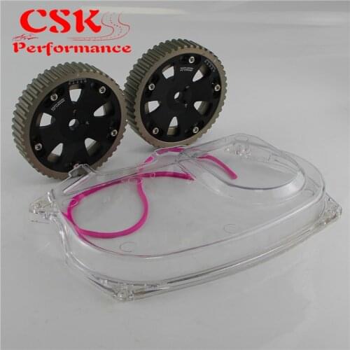 Clear Timing Belt Cover+Cam Pulley Gear Fit For Mitsubishi Lancer EVO 9 IX 4G63 BK/RD