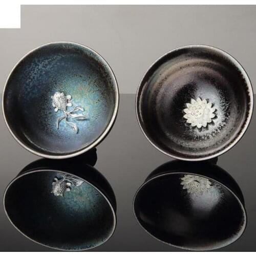 Colorful Silver Fish Cups Inlaid Tea Cup Kiln Changing Tianmu Glaze Jianzhan Personal Tasting Drinkware Tea Sets Home Decoration