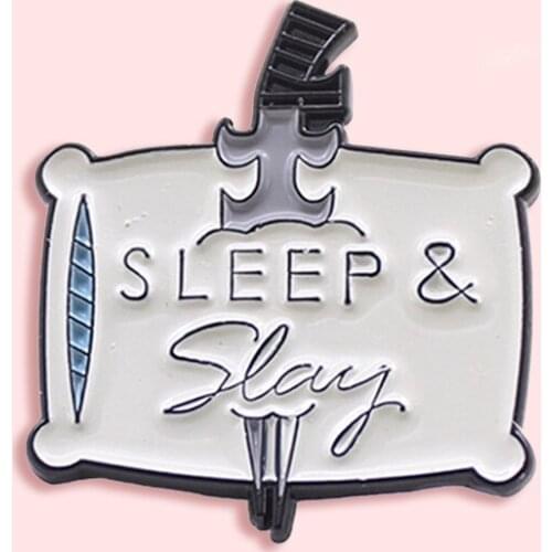 Grey Sleeping Pillow Metal Enamel Brooch Dagger Inserted In The Pillow Kills Sleep Badge Pin Creative Fun Costume Jewelry Gift