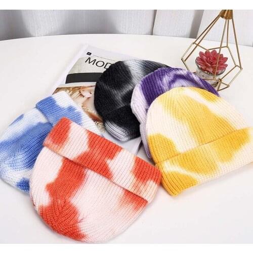 Fashion Tie Dye Beanies Hats for Women Wool Knitted Winter Warm Cap for Men Hip Hop Cap Outdoor Bonnet Casual Hat gorras hombre