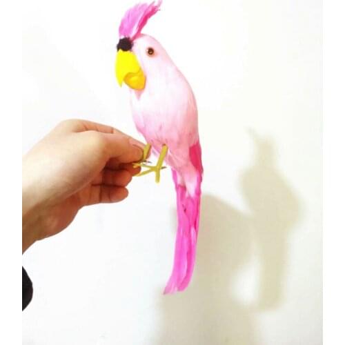 Cute simulation parrot model toy foam&feathers pink bird doll gift about 32cm 2875