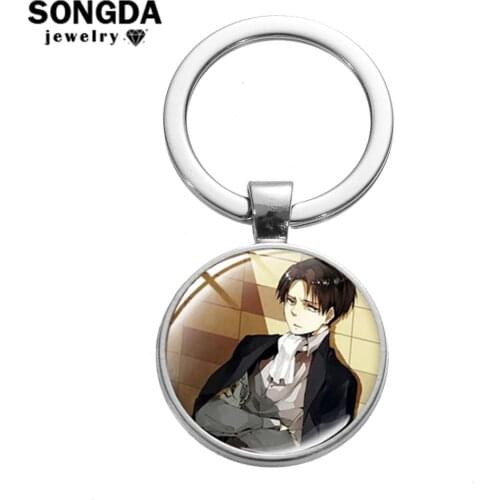 SONGDA Classic Anime Attack on Titan Keychain Cosplay Trinkets Levi Ackerman Eren Jaeger Key Chain Handmade Glass Dome Key Ring