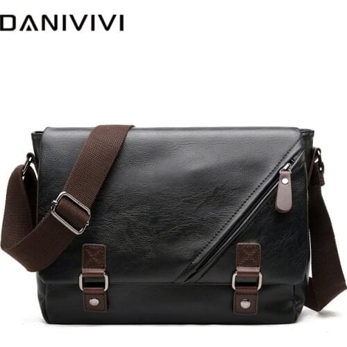 Multi-pocket Leather Messenger Bag for Men Fashion Laptop School Office Mens Shoulder Crossbody Bags for Business Bolso Hombre