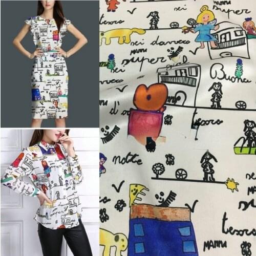 Letter Graffiti Digital Printing Fabric Cloth Natural Mulberry Silk Stain Fashion Textile Fabric For Dress Shirt Scarf Sewing