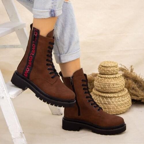 Tonar Halenx Tan Nubuck Women Boots New Fashion Zipper Lace-Up Trend Winter Fashion