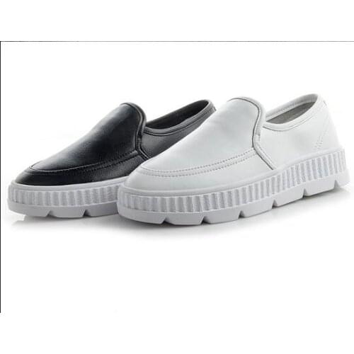 Womens shoe shallow flat sole leather round head casual shoes women students nurse small white shoes Fashionable shoede