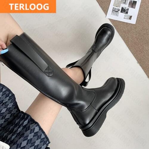 2021 Winter New Women Platform Flats Shoes Fashion Zipper Knee-High Goth Motorcycle Boots Gladiator Warm Non-slip Snow Boots