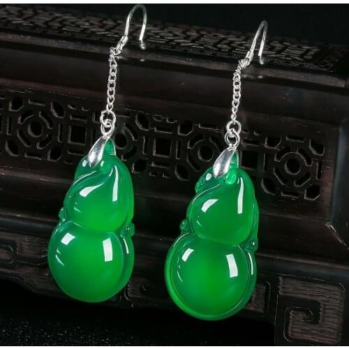 Wholesale 925 Silver Natural AGATE Gourd Beads Earrings Original Simple Green Jade Pulp Bead Women Fine Stone Jewelry Amulet