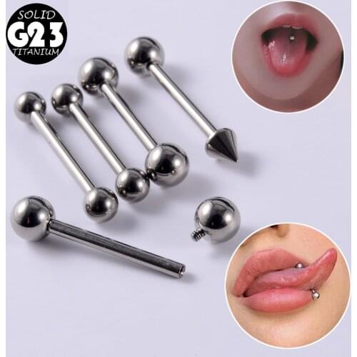 1PC G23 Titanium Tongue Rings Piercing Ball&Cone Tongue Barbells Nipple Shield Piercing Nipple Ring Body Piercing Jewelry 14g