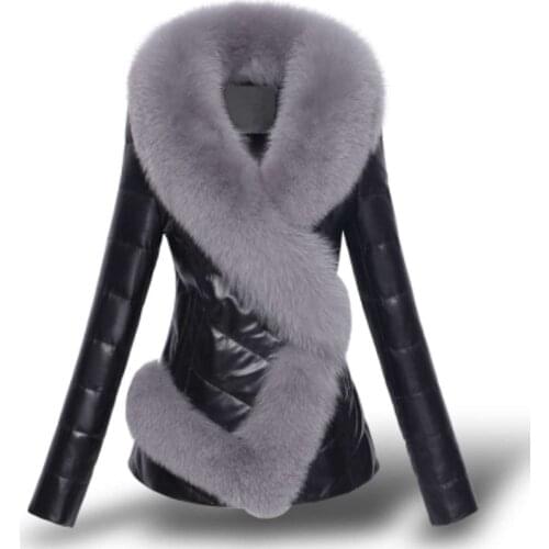 2020 faux fur coat imitation sheepskin Slim models jackets Leather grass fox fur collar Long sleeve jackets for woman clothes