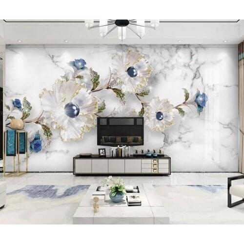 3D modern simple relief elegant jewelry three-dimensional jewelry flower background wall decoration wallpaper murals