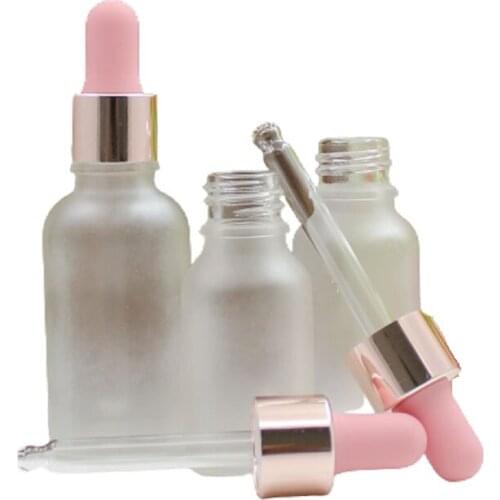 5-100ml Empty Glass Dropper Bottle Matte Pink Lid Essential Oil Drop Aromatherapy Liquid Reagent Pipette Refillable Bottle 10pcs
