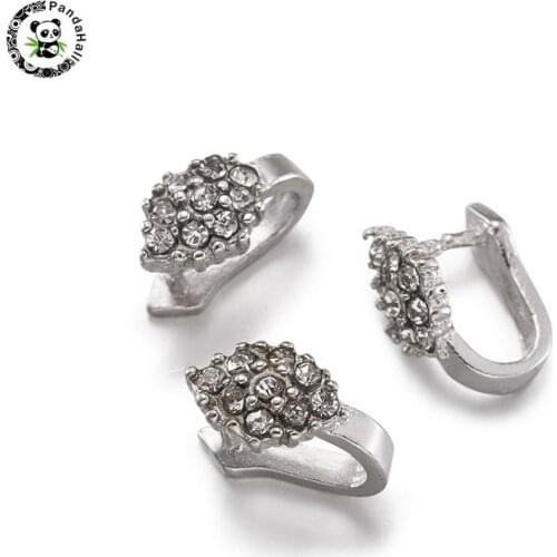 5pcs Nickel Free Platinum Brass Ice Pick Pinch Bails with Rhinestone Jewelry Findings for Jewelry Making 12x12x6.5mm