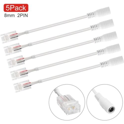 5pcs/lot DC Connector to 2pin 10mm Free Welding Connector 5.5*2.1mm Jack Cable Wires Adapters for Single Color LED Strip