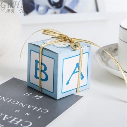 Alphabet Blue and Pink Square Candy Box Chocolate Packaging Birthday Wedding Party Favor Decoration Gift Kids Shower Supplies
