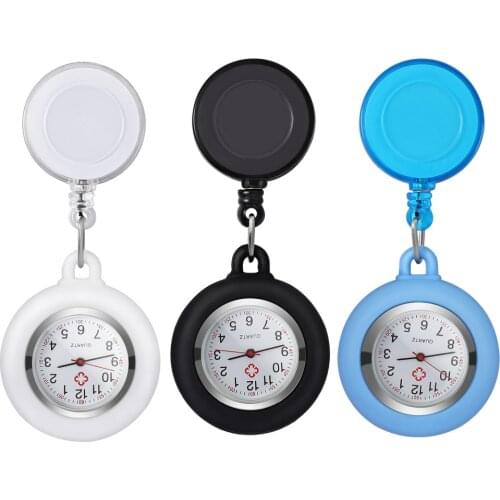 NICERIO 3pcs Nurse Watches Retractable Clip-on Pocket Watches Lovely Lapel Watches with Silicone Cover