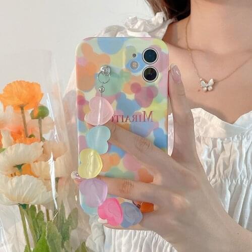 Cute Summer Phone Case for Iphone 7 8 Plus 11 12 Pro Max XS X XR SE 2020 Floral Colorful Cover with Heart Bracelet Holder