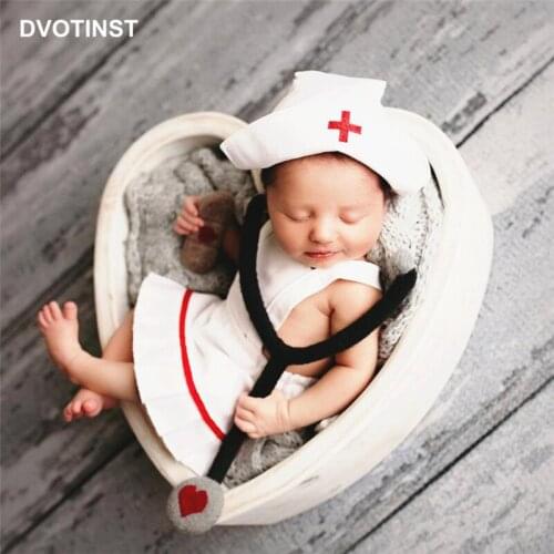 Dvotinst Newborn Photography Props Baby Cute Handmade Wool Stethoscope Doctor Nurse Set Accessories Studio Shooting Photo Props