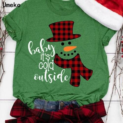 Plus Size S-5xl Baby Its Cold Outside Snowman Print Christmas T Shirt Loose Women T Shirts Christmas Gift for Lady Tops