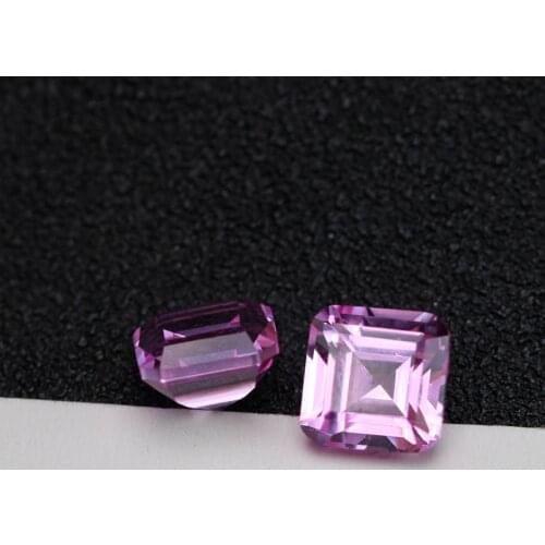 Hot sale step cut squrare shape personality for DIY making stones pink corundum decorative stone synthetic stone
