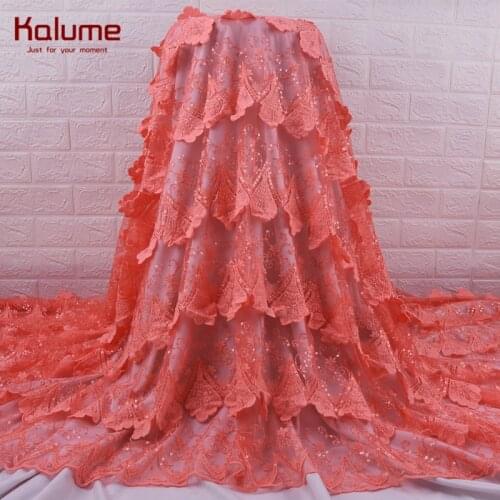 Kalume 3D Flower African Sequins Milk Silk Lace Fabric High Quality French Net Lace Fabric Party Nigerian Tulle Lace Fabric 2160