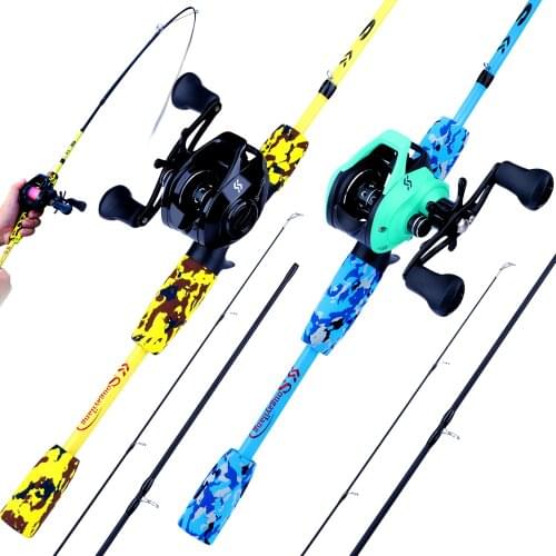 Sougayilang Camouflage Fishing Rod and Reel Combo Set Portable 3 Section Casting Rod and 7.2:1 12+1BB Baitcasting Fishing Reel