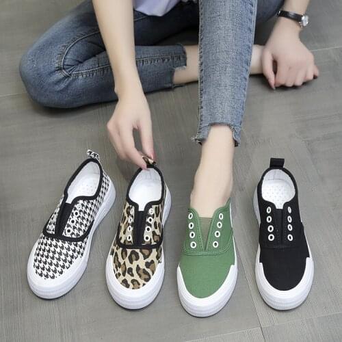 Women Spring And Autumn Leopard Print Canvas Shoes Low Womens Vulcanized Shoes Flat Heel Leisure Fashion Platform Shoeses