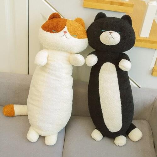 75cm Cute Soft Long Cat Plush Toys Stuffed Pause Office Nap Pillow Blanket Bed Sleep Black Yellow Decor Gift Doll for Kids Girl