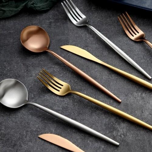 ONLYCOOK High-grade 304 Stainless Steel Knife and Fork Set Steak Knife and Fork Spoon Gold