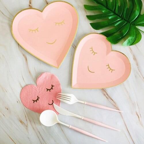 Disposable Tableware Set Smiling Face Love Paper Plate Straw Cup Bronzing Wedding Birthday dDecoration Party Supplies