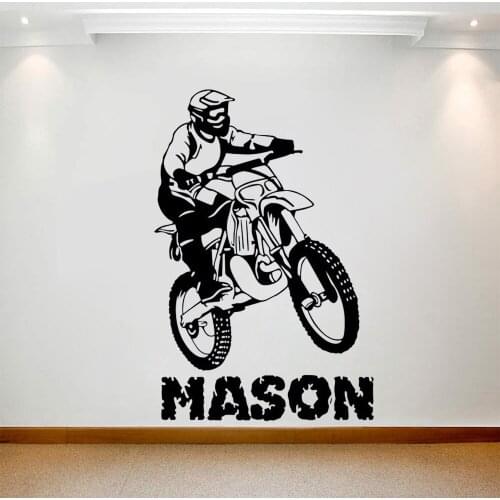Motocross Wall Decal Custom Name Bike Wall Decor Art Personalized Nursery Bike Sticker Kids Vinyl Mural Home Bedroom Decor M24