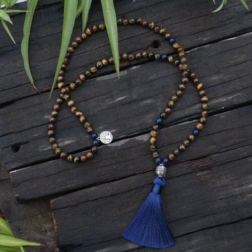 8mm Natural Beads,Tigers Eye,Chrysocolla,JapaMala,Yoga Necklace,Spiritual Jewelry,Chakras Mala,Meditation, 108 Mala Beads