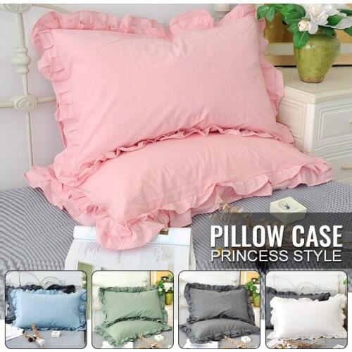 48*74cm /1 Pair Rectangle Ruffle Pillow Cases Solid Color Living Room Textile Pillow Cover Eco-Friendly Decorative Pillowcases