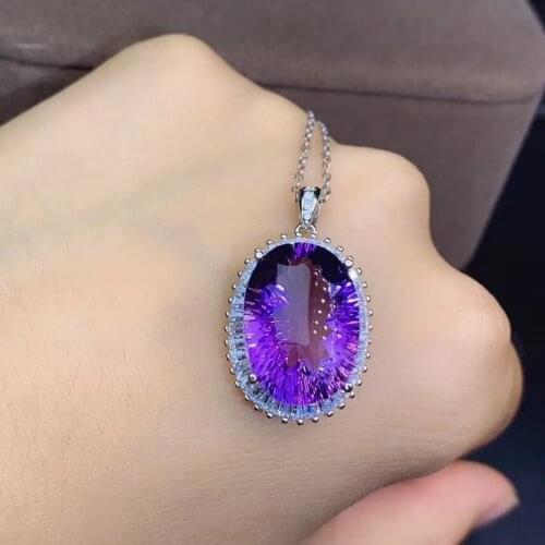 New Arrival Real Natural Amethyst Necklace Pendant 925 sterling silver Fine jewelry Natural And Real Amethyst Necklace