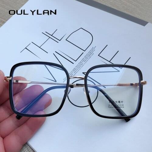 Oulylan Anti Blue Light Glasses Frame Women New Fashion Vintage Flat Lens Oversized Full Frame Moypia Eyeglasses Unisex