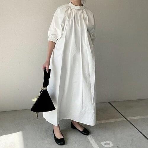 Fashion Long Japanese Dress 2021 Solid Color Spring and Summer Womens Zipper Shirt Round Neck Loose Slim Womens Fashion Simple