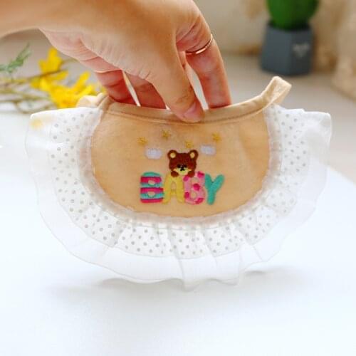 Adjustable Pet Dog Bibs Neck Tie Cartoon Embroidery Lace Bowtie Bandanas Puppy Pets Bibs Cat Dogs Accessories Yorkshire Outfits