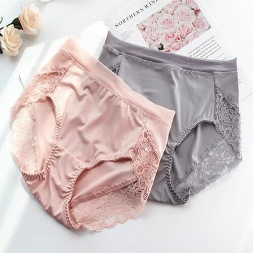 RUIN LN 4pcs/lot M-4XL womens silk panties womens lace panties womens seamless ultra-thin underwear ladies underwear
