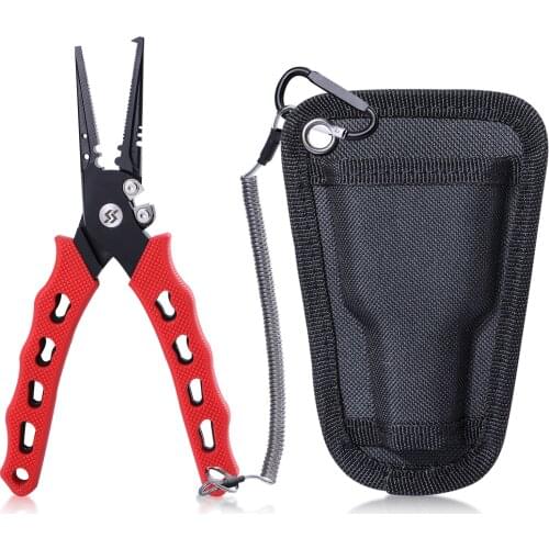 Sougayilang 7.5in Stainless Steel Fishing Plier with Rubber Handle Saltwater Resistant Sheath and Lanyard Tungsten Carbide Plier