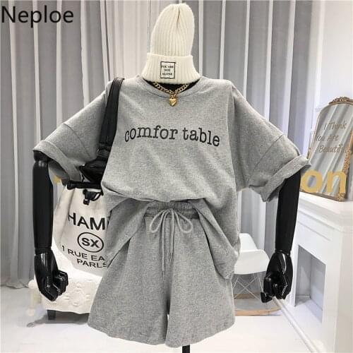 Neploe Tracksuit Sets Women 2021 Summer Fashion Letter Print Short-sleeved T-shirt Casual Shorts Loose Two-piece Suit Female