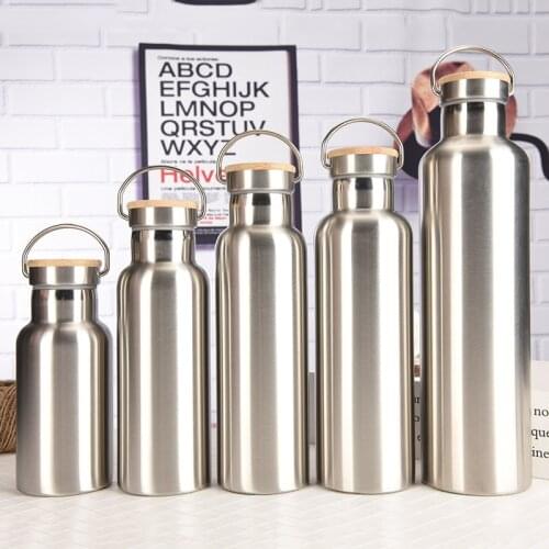 Stainless Steel Thermos Double Wall Vacuum Insulated Travel Water Bottles Flask Cup with Bamboo Lid Biking Camping Hiking Kettle