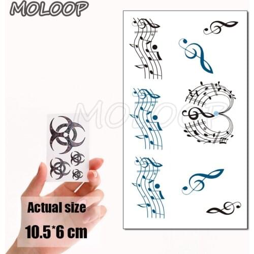 Water Transfer Sexy Black Music Staff Note Tattoo Body Art Waterproof Temporary Fake Flash Tattoo for Man Woman Kid 10.5*6 Cm
