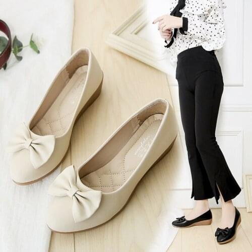 Spring Autumn New Women Shoes Butterfly Knot Office Work Shoes Low Heels Wedges Dress Shoes Black Boat Shoes Woman Pumps N7819L