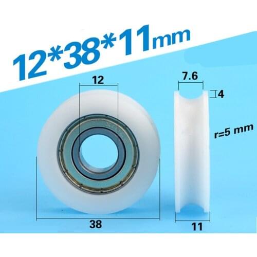 [U1238-11]Free Shipping 10PCS U groove 6001zz ball bearing POM plastic bearing pulley wheel 12mm*38mm*11mm