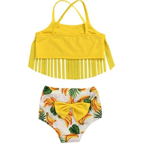 Yellow Cartoon Banana Sling Swimsuit for Baby Girls Bow Tassel Swimming Bikini Tank Tops+Shorts Suits Little Girl Swimwear 1-4T