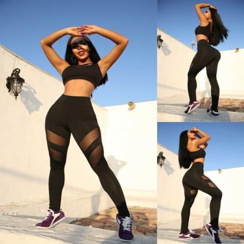 Women High Waist Pants Black Mesh Patchwork Pants For Women Fitness Leggings Lady Running Gym Training Workout Trouser